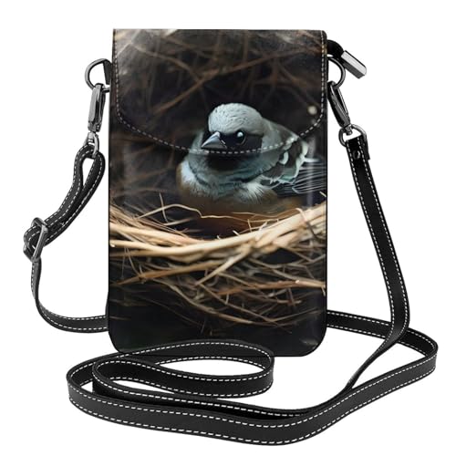 Little Bird Nest Kleine Handy-Geldbörse, Blumendruck, Umhängetasche, PU-Leder, Mini-Geldbörse mit Schultergurt, sicherer Magnetverschluss. von Pegqcvam