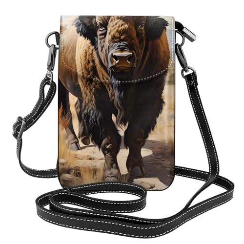 North American Bison Herd Kleine Handy-Geldbörse, Blumendruck, Umhängetasche, PU-Leder, Mini-Geldbörse mit Schultergurt, sicherer Magnetverschluss. von Pegqcvam