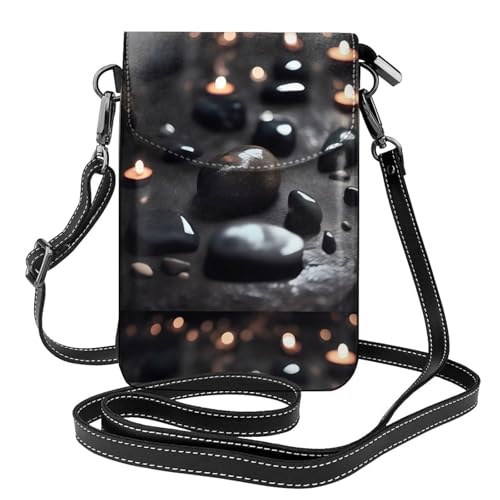 Pegqcvam Black Mystery Heart Stone Kleine Handy-Geldbörse, Blumendruck, Umhängetasche, PU-Leder, Mini-Geldbörse mit Schultergurt, sicherer Magnetverschluss. von Pegqcvam
