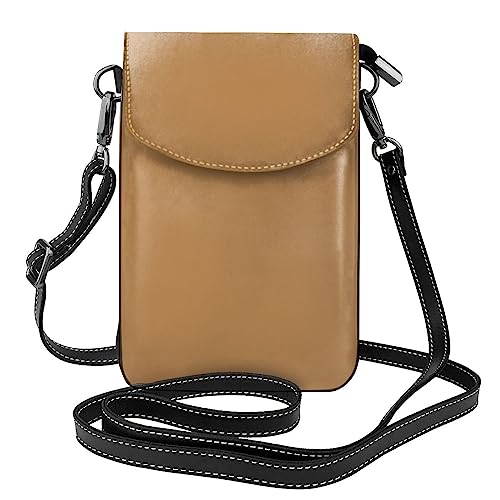 Pegqcvam Einfarbige braune kleine Handy-Geldbörse, Blumendruck, Umhängetasche, PU-Leder, Mini-Geldbörse mit Schultergurt, sicherer Magnetverschluss. von Pegqcvam