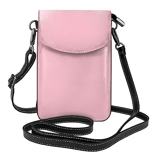 Pegqcvam Einfarbige rosa kleine Handy-Geldbörse, Blumendruck, Umhängetasche, PU-Leder, Mini-Geldbörse mit Schultergurt, sicherer Magnetverschluss. von Pegqcvam