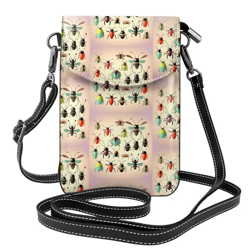 Pegqcvam Kleine Geldbörse mit Cartoon-Insekten, Blumendruck, Mini-Geldbörse aus PU-Leder mit Schultergurt, sicherer Magnetverschluss. von Pegqcvam