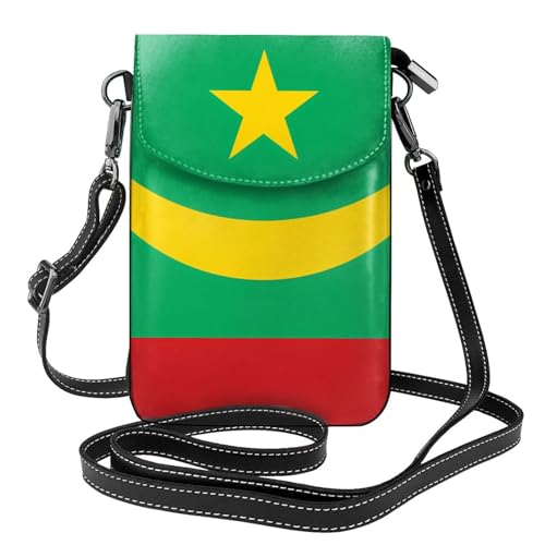 Pegqcvam Kleine Geldbörse mit Flagge von Mauretanien, Blumendruck, Mini-Geldbörse aus PU-Leder mit Schultergurt, sicherer Magnetverschluss. von Pegqcvam