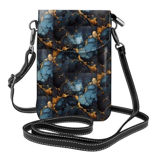 Pegqcvam Kleine Handy-Geldbörse, Blumendruck, PU-Leder, Mini-Geldbörse mit Schultergurt, sicherer Magnetverschluss, Schwarz / goldfarben von Pegqcvam