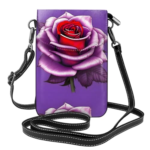 Pegqcvam Kleine Handy-Geldbörse, Blumendruck, Umhängetasche, PU-Leder, Mini-Geldbörse mit Schultergurt, sicherer Magnetverschluss, Fuchsia Rose von Pegqcvam