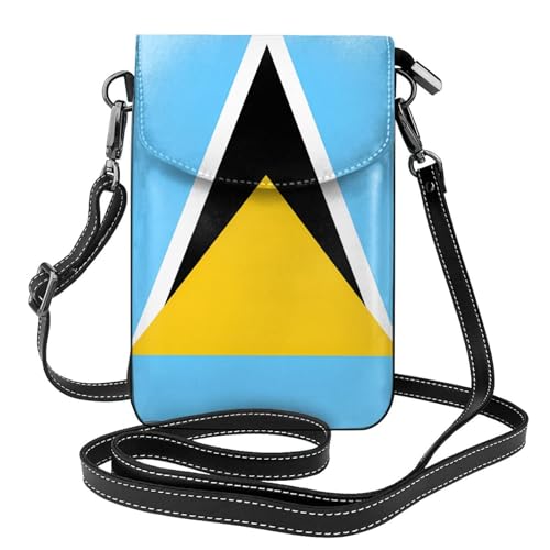 Pegqcvam Kleine Handy-Geldbörse, Motiv: Flagge der Heiligen Lucia, Blumendruck, Umhängetasche, PU-Leder, Mini-Geldbörse mit Schultergurt, sicherer Magnetverschluss. von Pegqcvam