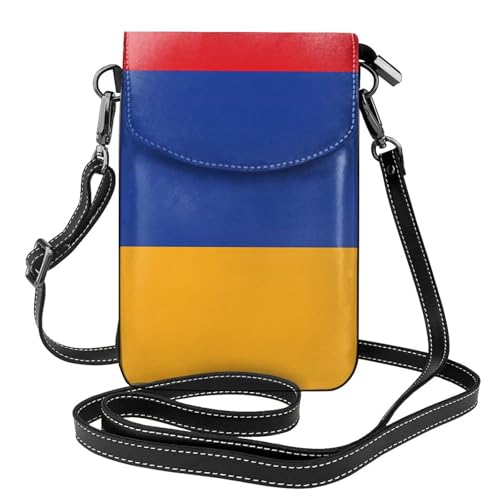 Pegqcvam Kleine Handy-Geldbörse, Motiv: Flagge von Armenien, Blumendruck, Mini-Geldbörse aus PU-Leder mit Schultergurt, sicherer Magnetverschluss. von Pegqcvam