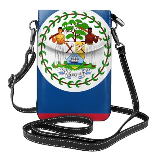 Pegqcvam Kleine Handy-Geldbörse mit Belize-Flagge, Blumendruck, Mini-Geldbörse aus PU-Leder mit Schultergurt, sicherer Magnetverschluss. von Pegqcvam