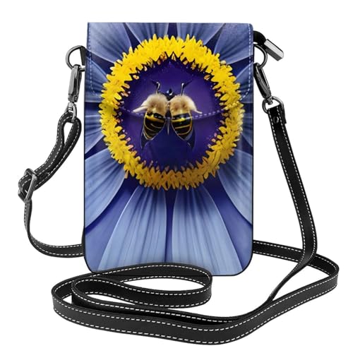 Pegqcvam Kleine Handy-Geldbörse mit Blumenherz, Blumendruck, Mini-Geldbörse aus PU-Leder mit Schultergurt, sicherer Magnetverschluss. von Pegqcvam