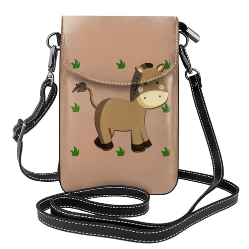 Pegqcvam Kleine Handy-Geldbörse mit Cartoon-Esel, Blumendruck, Mini-Geldbörse aus PU-Leder mit Schultergurt, sicherer Magnetverschluss. von Pegqcvam