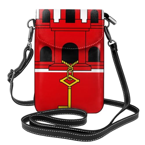 Pegqcvam Kleine Handy-Geldbörse mit Flagge von Gibraltar, Blumendruck, Mini-Geldbörse aus PU-Leder mit Schultergurt, sicherer Magnetverschluss. von Pegqcvam
