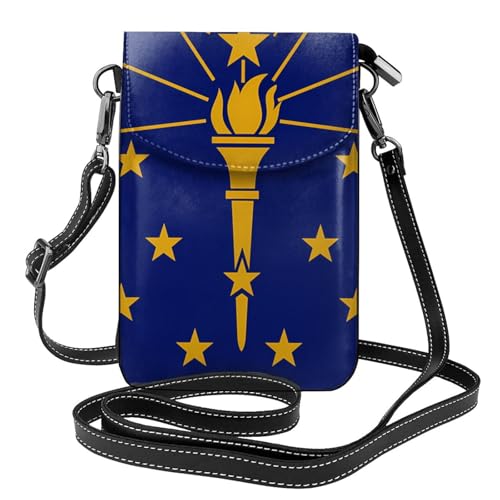 Pegqcvam Kleine Handy-Geldbörse mit Indiana-Flagge, Blumendruck, Mini-Geldbörse aus PU-Leder mit Schultergurt, sicherer Magnetverschluss. von Pegqcvam