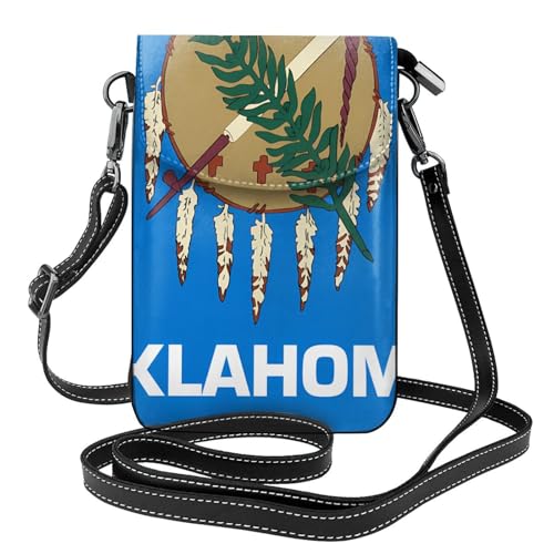 Pegqcvam Kleine Handy-Geldbörse mit Oklahoma-Flagge, Blumendruck, Mini-Geldbörse aus PU-Leder mit Schultergurt, sicherer Magnetverschluss. von Pegqcvam