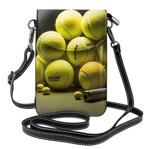 Pegqcvam Kleine Handy-Geldbörse mit Tennisdiagramm, Blumendruck, Mini-Geldbörse aus PU-Leder mit Schultergurt, sicherer Magnetverschluss. von Pegqcvam