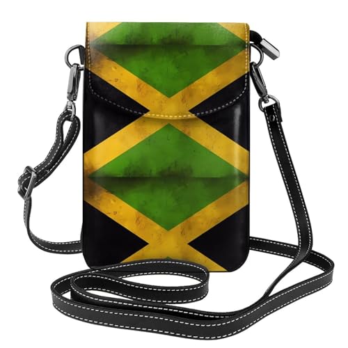 Pegqcvam Kleine Handy-Geldbörse mit altjamaikanischer Flagge, Blumendruck, Mini-Geldbörse aus PU-Leder mit Schultergurt, sicherer Magnetverschluss. von Pegqcvam