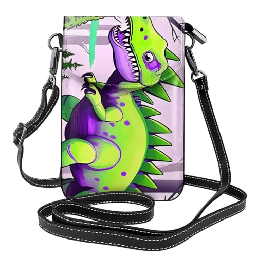 Pegqcvam Kleine Handy-Geldbörse mit grünem Dinosaurier, Blumendruck, Mini-Geldbörse aus PU-Leder mit Schultergurt, sicherer Magnetverschluss. von Pegqcvam