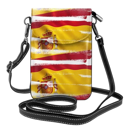 Pegqcvam Kleine Handy-Geldbörse mit spanischer Flagge, Blumendruck, Mini-Geldbörse aus PU-Leder mit Schultergurt, sicherer Magnetverschluss. von Pegqcvam