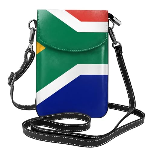 Pegqcvam Kleine Handy-Geldbörse mit südafrikanischer Flagge, Blumendruck, Mini-Geldbörse aus PU-Leder mit Schultergurt, sicherer Magnetverschluss. von Pegqcvam