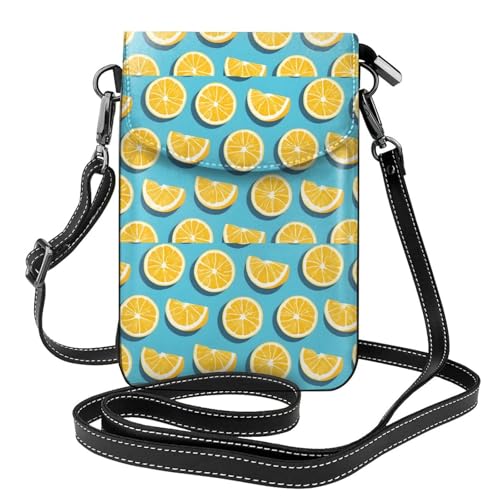 Pegqcvam Lemon Wedges Kleine Handy-Geldbörse, Blumendruck, Umhängetasche, PU-Leder, Mini-Geldbörse mit Schultergurt, sicherer Magnetverschluss. von Pegqcvam