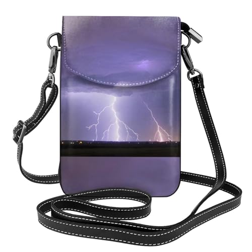 Pegqcvam Lightning Storm Kleine Handy-Geldbörse, Blumendruck, Umhängetasche, PU-Leder, Mini-Geldbörse mit Schultergurt, sicherer Magnetverschluss. von Pegqcvam