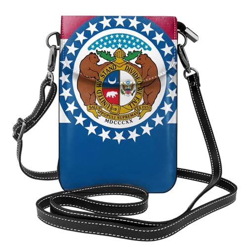 Pegqcvam Missouri Geldbörse mit Staatsflagge, Blumenmuster, Mini-Geldbörse aus PU-Leder mit Schultergurt, sicherer Magnetverschluss. von Pegqcvam