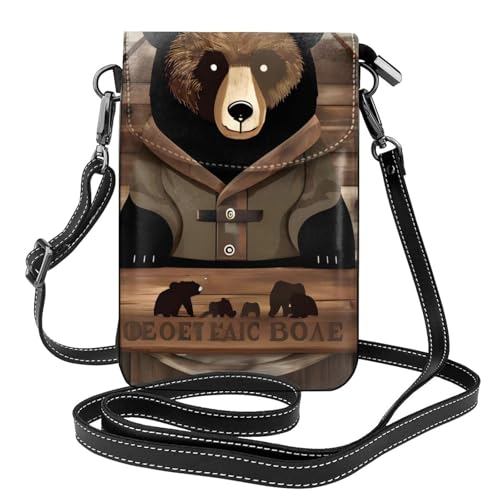 Pegqcvam Rustikale Lodge Bear kleine Handy-Geldbörse, Blumendruck, Umhängetasche, PU-Leder, Mini-Geldbörse mit Schultergurt, sicherer Magnetverschluss. von Pegqcvam