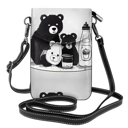 Pegqcvam Süße Milchflaschen-Bär, kleine Handytasche, Blumendruck, Umhängetasche, PU-Leder, Mini-Geldbörse mit Schultergurt, sicherer Magnetverschluss. von Pegqcvam