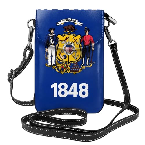 Pegqcvam Wisconsin Kleine Handy-Geldbörse mit Staatsflagge, Blumendruck, Mini-Geldbörse aus PU-Leder mit Schultergurt, sicherer Magnetverschluss. von Pegqcvam