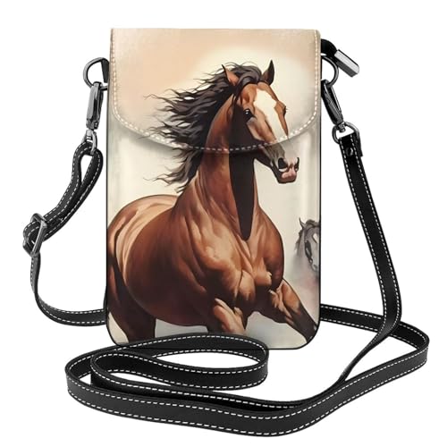 Prancing Brown Horse Kleine Handy-Geldbörse, Blumendruck, Umhängetasche, PU-Leder, Mini-Geldbörse mit Schultergurt, sicherer Magnetverschluss. von Pegqcvam