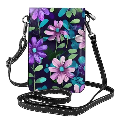 Purple Camellia Kleine Handy-Geldbörse, Blumendruck, Umhängetasche, PU-Leder, Mini-Geldbörse mit Schultergurt, sicherer Magnetverschluss. von Pegqcvam