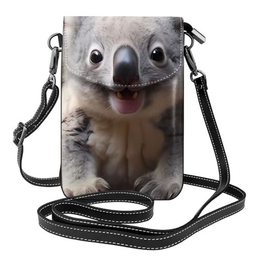 Süße Koala-Handytasche, Blumendruck, Umhängetasche, Mini-Geldbörse aus PU-Leder mit Schultergurt, sicherer Magnetverschluss. von Pegqcvam