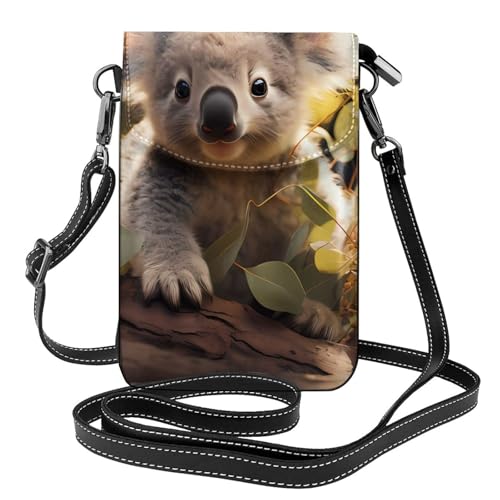 Süße Koala-Pflanzen-Handytasche, Blumendruck, Umhängetasche, Mini-Geldbörse aus PU-Leder mit Schultergurt, sicherer Magnetverschluss. von Pegqcvam
