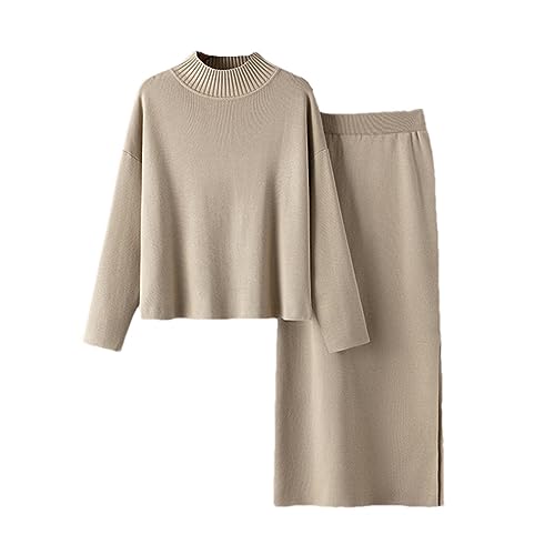2-Teiliges Strick-Set Für Damen Winter-Warm-Rollkragenpullover + Langer Gerader Midi-Rock Zweiteilige Sets von Pegsmio