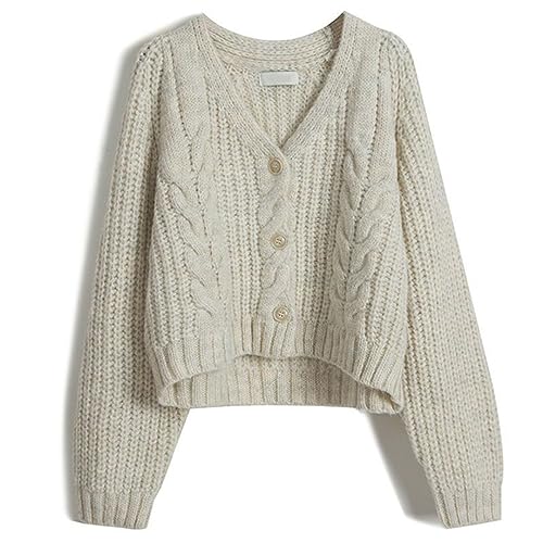 Einreihige V-Ausschnitt Gestrickte Damen-Strickjacke Solide Basic Lässig Locker Langärmelig Koreanische Mode-Strickjacke von Pegsmio