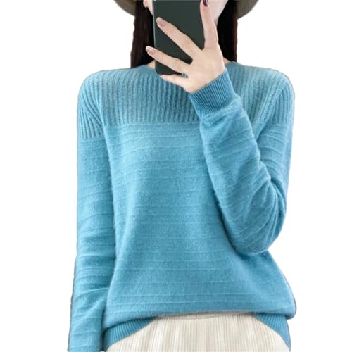 Herbst und Winter feste Wolle Kaschmir Pullover Frauen O-Neck Pullover Strickpullover Koreanisches Top, seeblau, M von Pegsmio