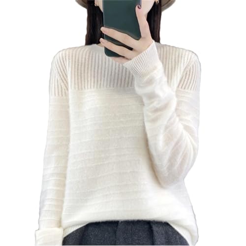 Herbst und Winter feste Wolle Kaschmir Pullover Frauen O-Neck Pullover Strickpullover Koreanisches Top, weiß, S von Pegsmio