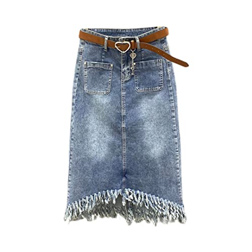 Pegsmio Burr Jeansrock Mit Fransen Für Damen Sommer Retro Hohe Taille Schlankheitsröcke Mittellange Büro Etuiröcke von Pegsmio