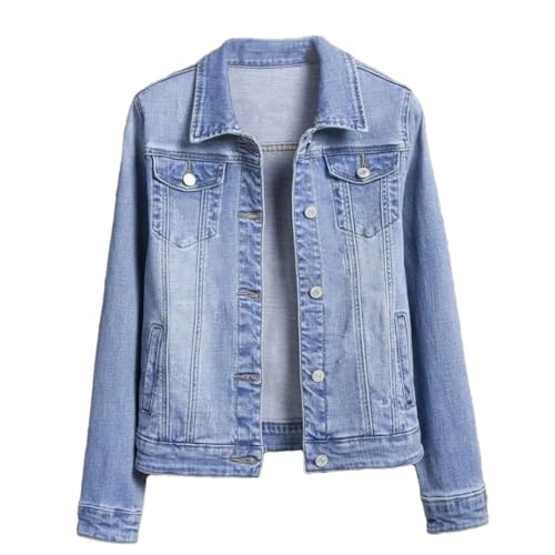 Pegsmio Damen Jeansjacke Herbst Langarm Einreiher Jeansjacke Kurz Oberteil, hellblau, 46 von Pegsmio