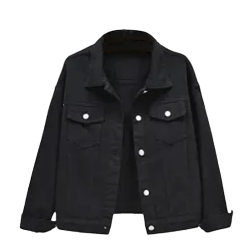 Pegsmio Jeansjacke Damen Frühling Herbst Lose Top Basic Jeans Jacken Lose Oberbekleidung, Schwarz , 48 von Pegsmio