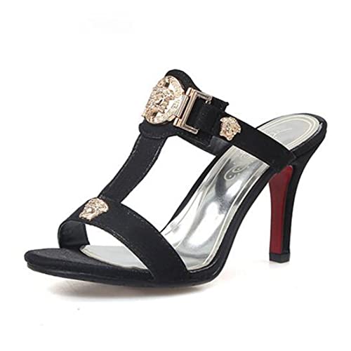 PehuqfY Damen-Sandalen mit Stiletto, offener Zehenbereich, sexy, leger, Büro, Party, Striptease, große Größe, 8 cm, hoher Absatz, schwarz, 39 von PehuqfY