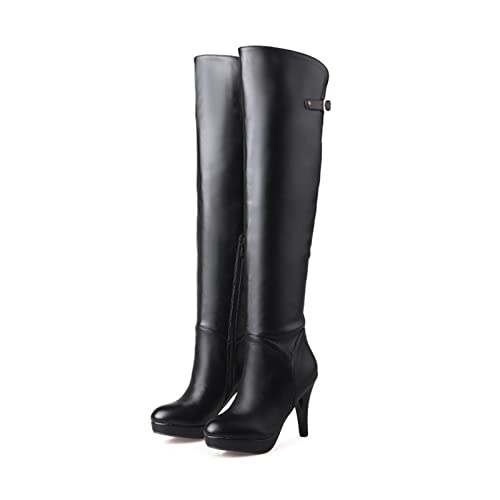 PehuqfY Lange Stiefel Herbst Und Winter Neue Overknee-Stiefel Stiletto Reißverschluss Gürtelschnalle Damenstiefel Plus Größe Damenschuhe,Schwarz,43 EU von PehuqfY