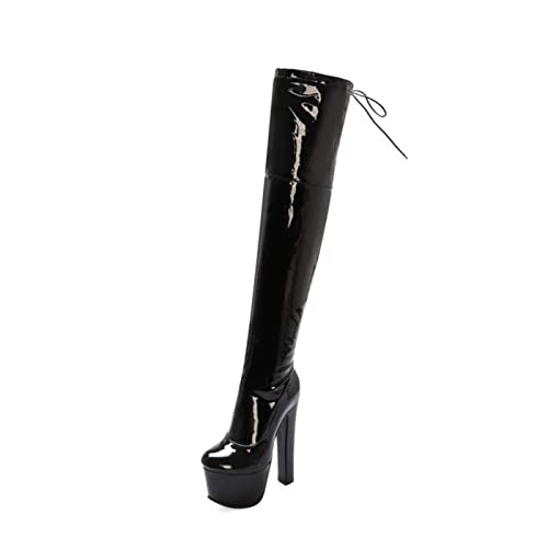 PehuqfY Über den Kniestiefeln 17 cm Super High Heel-Lackleder Lange Stiefel Leistungsstock-Tanzstiefel,Schwarz,41 EU von PehuqfY