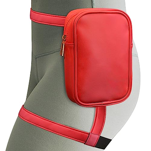 Peicees Damen Drop Beintasche mit Beingurt Leder Oberschenkel Tasche für Motorrad Kostüm Zubehör Mode Bauchtasche Gürteltasche, Rot/Ausflug, einfarbig (Getaway Solids) von Peicees