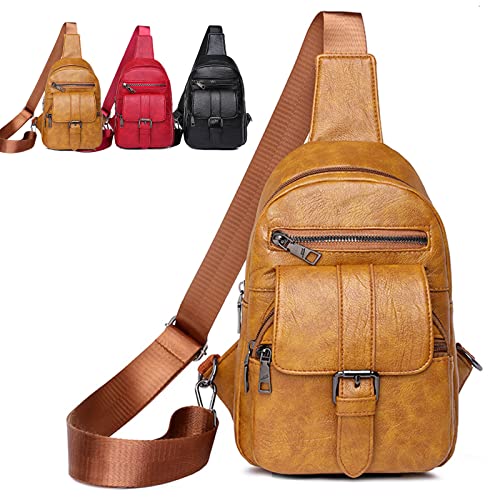 Peicees Leder-Schultertasche für Damen, wasserdicht, Umhängetasche, Brusttasche, modisch, kleiner Rucksack, Geldbörse für Reisen und Wandern, Z-Ingwer Yellow von Peicees