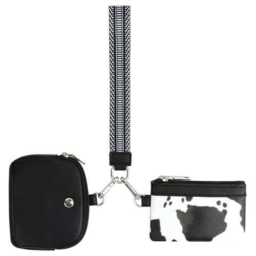 Peicees Mini-Geldbörse für Damen, Reißverschluss, Doppeltasche, Schlüsselanhänger, Geldbörse, abnehmbare Münztasche, wasserdicht, Schwarzes Kuhmuster, modisch Peicees Mini-Geldbörse für Damen, Reißverschluss, Doppeltasche, Schlüsselanhänger, Geldbörse, abnehmbare Münztasche, wasserdicht, Schwarzes Kuhmuster, modisch von Peicees