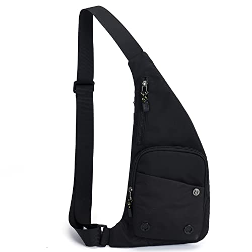 Peicees Schultertasche für Männer und Frauen, Schultertasche, Sling-Rucksack, langlebige Brusttasche für Laufen, Camping, Übung, Outdoor (S_Black) von Peicees