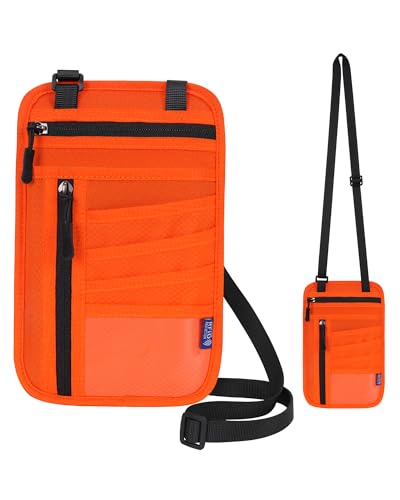 Peicees Umhängeetui mit RFID-blockierendem Reisepass, Reiseetui, Karten-Organizer, Etui für Damen und Herren, Orange/Abendrot im Zickzackmuster (Sunset Chevron), Einheitsgröße, Casual von Peicees