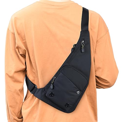 Peicees Wasserdichte Sling Bag Crossbody Tasche Für Männer Frauen Schlank Brust Rucksack Mann Geldbörse Kleine Umhängetasche Für Reisen Wandern, Schwarz von Peicees