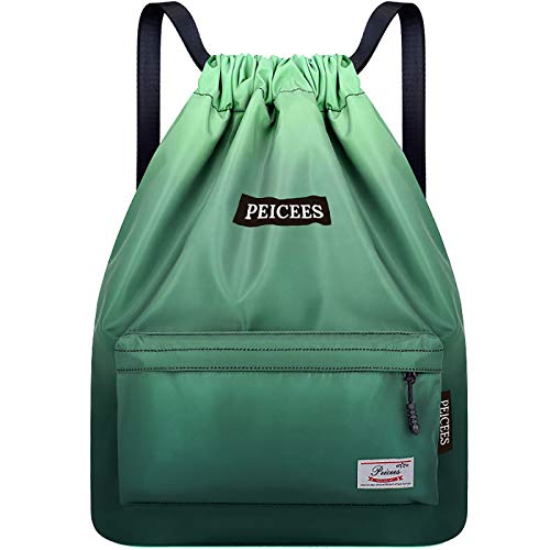 Peicees Wasserdichte Sporttasche mit Kordelzug, leichter Rucksack für Damen und Herren (Dunkelgrün/Hellgrün) von Peicees