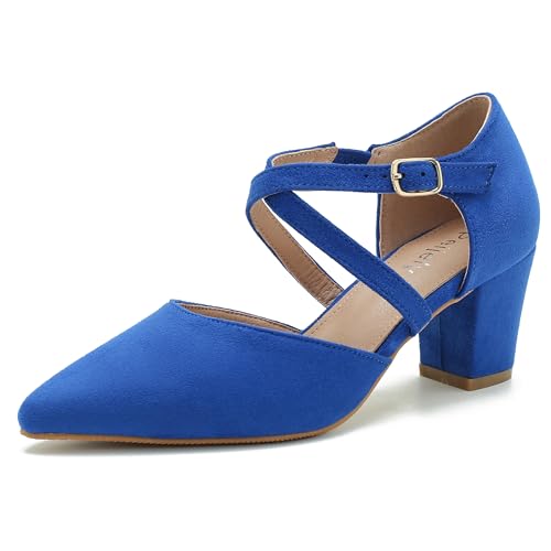 Damen-Pumps mit klobigem Absatz, Kreuzriemen, geschlossen, spitzer Zehenbereich, Wildleder Königsblau, 36 EU Damen-Pumps mit klobigem Absatz, Kreuzriemen, geschlossen, spitzer Zehenbereich, Wildleder Königsblau, 36 EU von Peijely